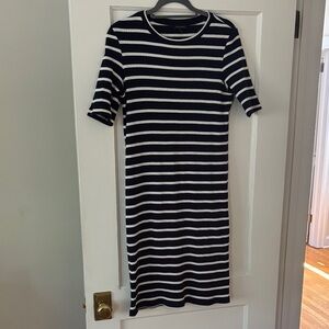 Banana Republic Navy and White Striped Midi Dress